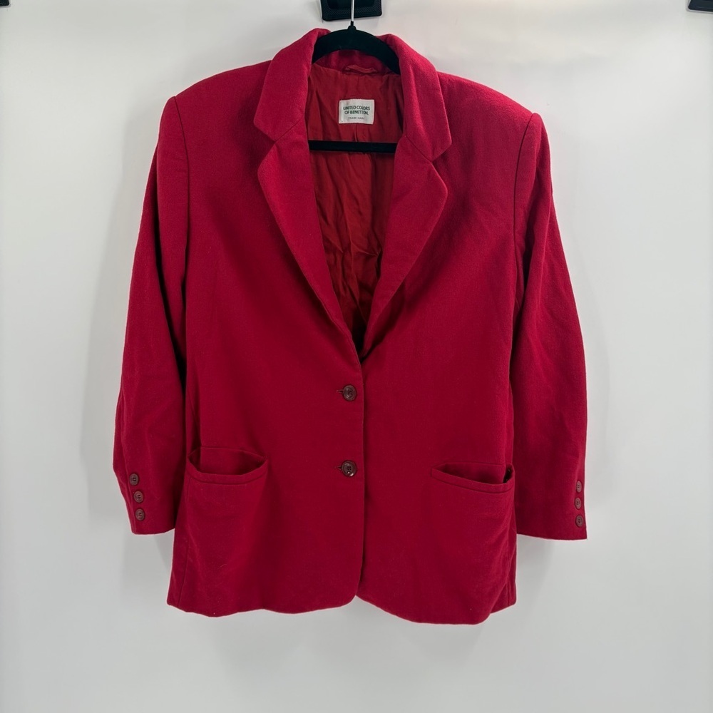 Untied Colors Of Benetton Red Wool Blend Blazer Button Front Jacket Sz 38(6-8)